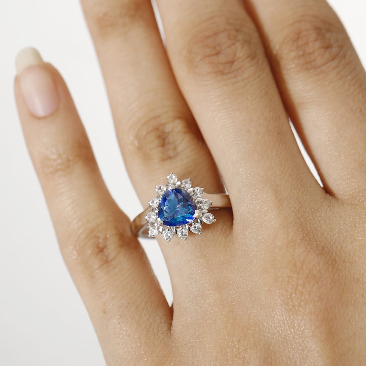 D'Joy Neptune Garden Mystic Topaz and White Zircon 2.80 ctw Starburst Ring in Rhodium Over Sterling Silver (Size 9.0) image number 2