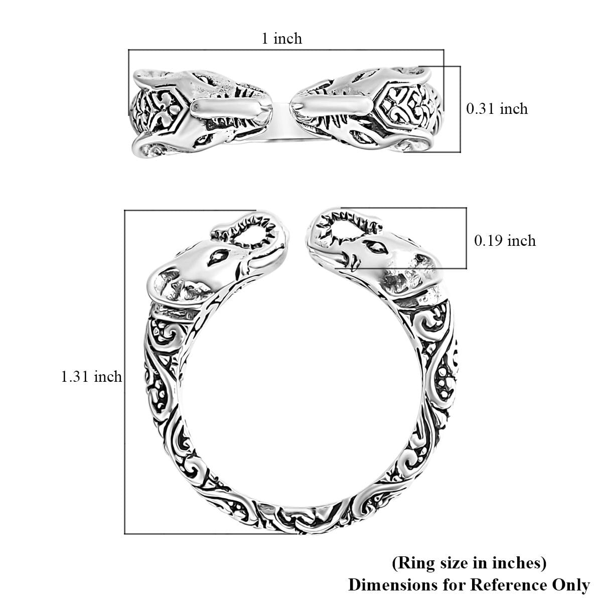 Bali Legacy Sterling Silver Elephant Ring (Size 8.0) 7.07 Grams image number 5
