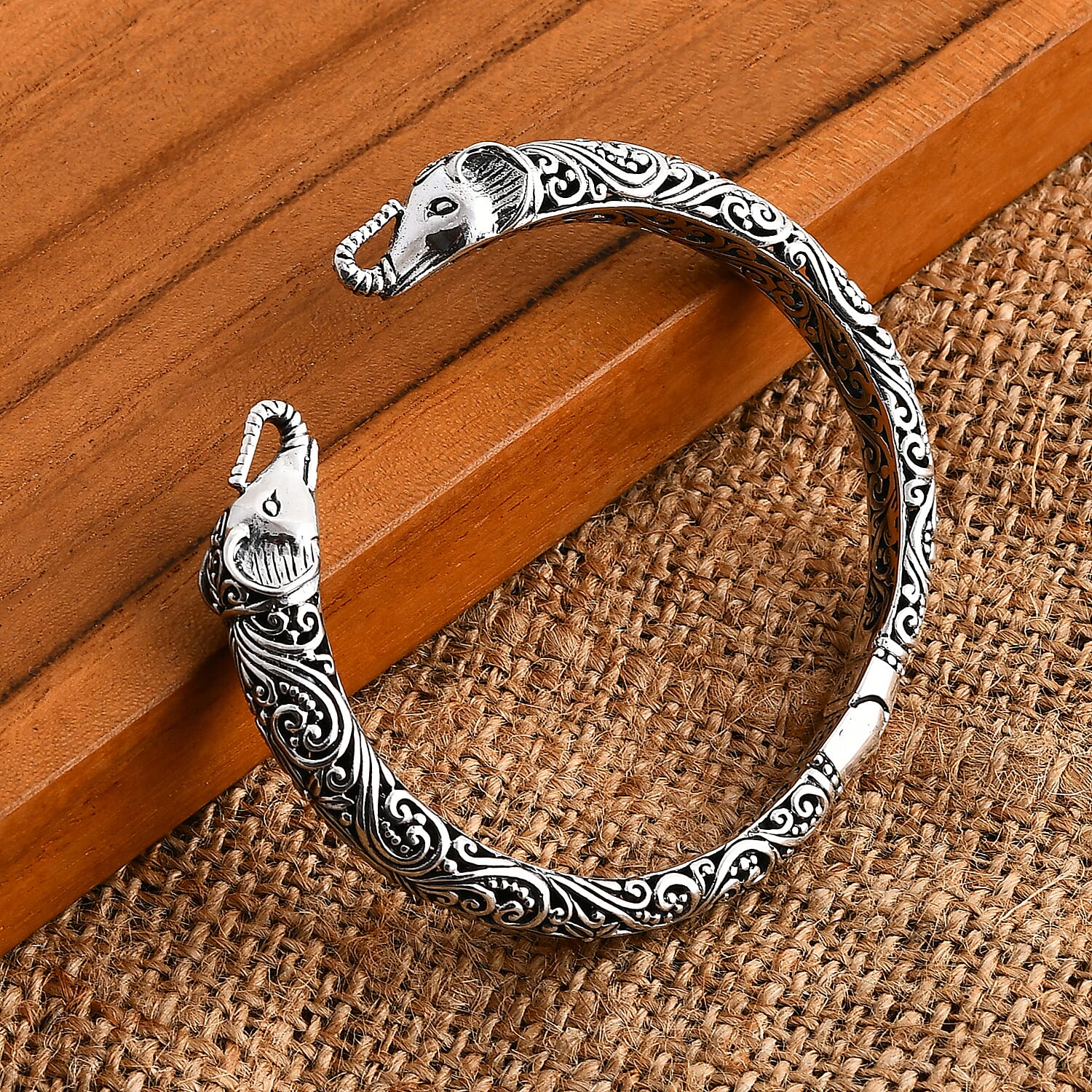 Bali Legacy Sterling Silver Elephant Cuff Bracelet (7.25 In) 32 Grams