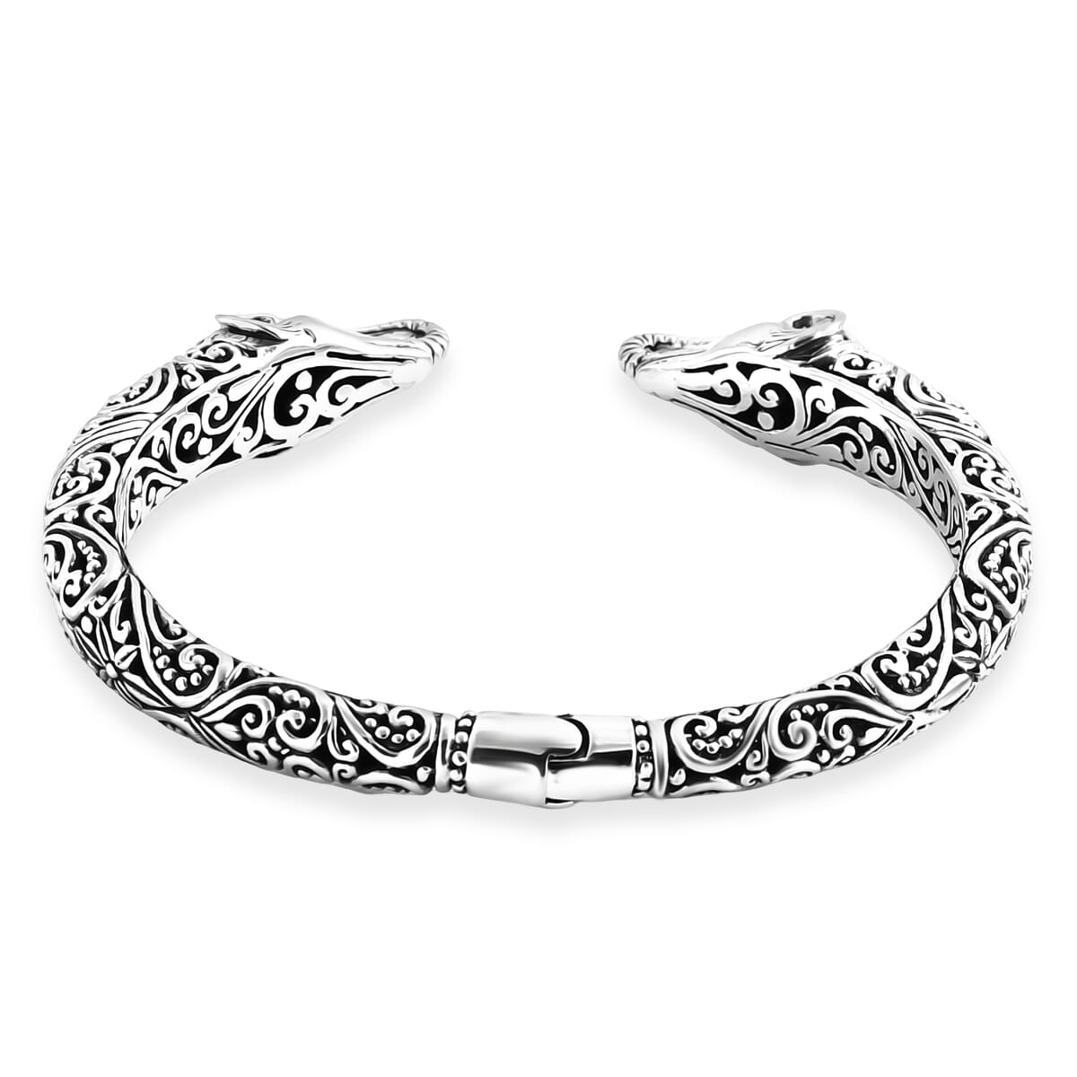Bali Legacy Sterling Silver Elephant Bangle Bracelet (7.25 In) 32 Grams image number 4