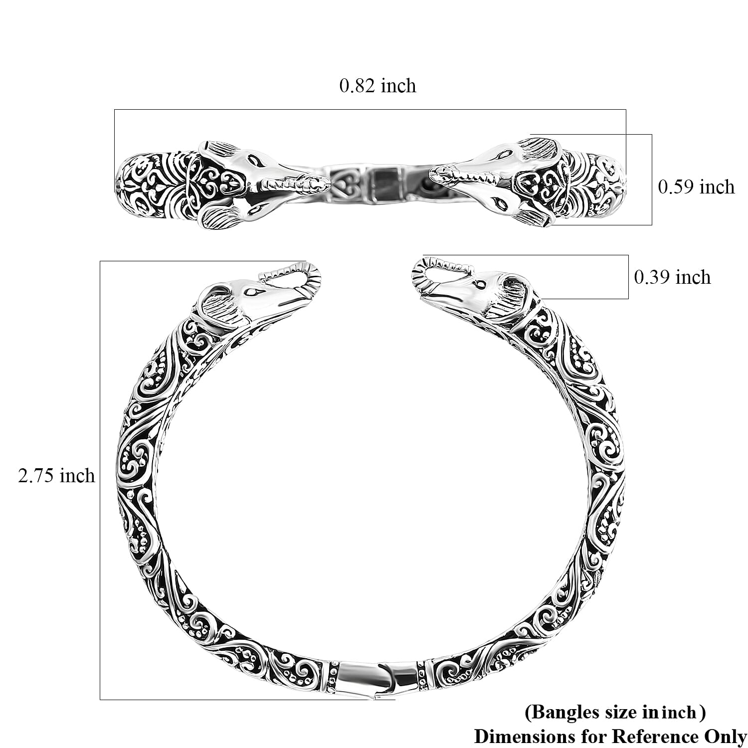 Bali Legacy Sterling Silver Elephant Cuff Bracelet (7.25 In) 32 Grams