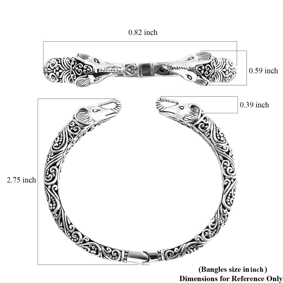 Bali Legacy Sterling Silver Elephant Bangle Bracelet (7.25 In) 32 Grams image number 5
