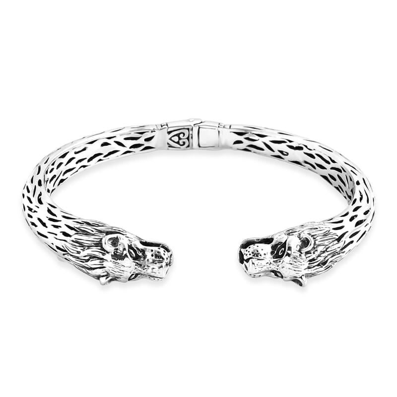 Bali Legacy Sterling Silver Lion Cuff Bracelet (7.25 In) 29.79 Grams