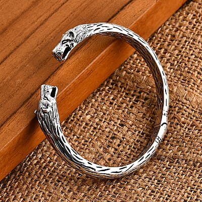 Bali Legacy Sterling Silver Lion Cuff Bracelet (7.25 In) 29.79 Grams