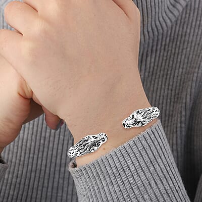 Bali Legacy Sterling Silver Lion Cuff Bracelet (7.25 In) 29.79 Grams