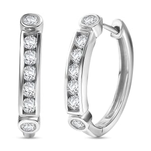 D'Joy Moissanite 0.85 ctw Hoop Earrings in Rhodium Over Sterling Silver