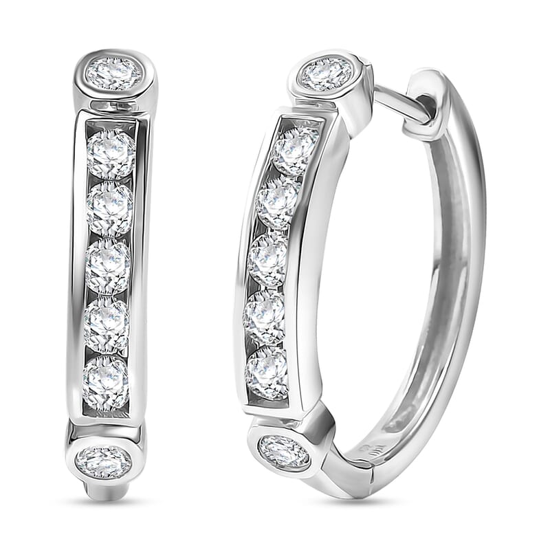 D'Joy Moissanite 0.85 ctw Hoop Earrings in Rhodium Over Sterling Silver