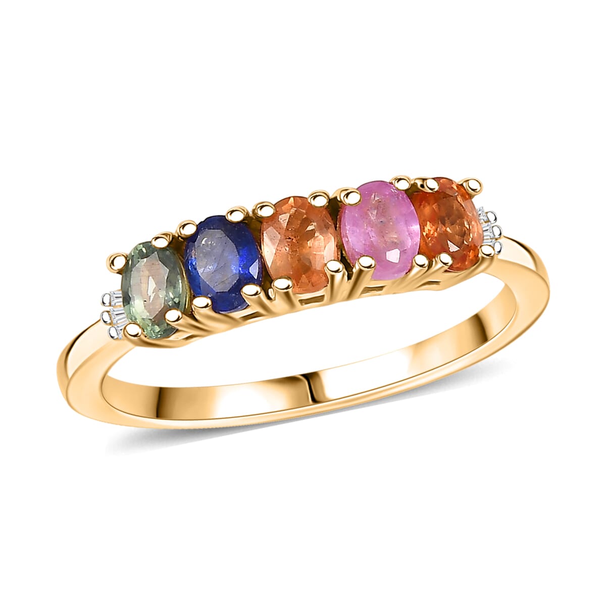 D'Joy Multi Sapphire and Diamond 1.30 ctw Ring in 18K Vermeil Yellow Gold Over Sterling Silver (Size 10.0)  image number 0