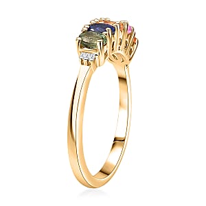 D'Joy Multi Sapphire and Diamond 1.30 ctw Ring in 18K Vermeil Yellow Gold Over Sterling Silver (Size 10.0) 