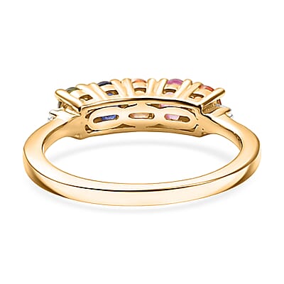 D'Joy Multi Sapphire and Diamond 1.30 ctw Ring in 18K Vermeil Yellow Gold Over Sterling Silver (Size 10.0) 