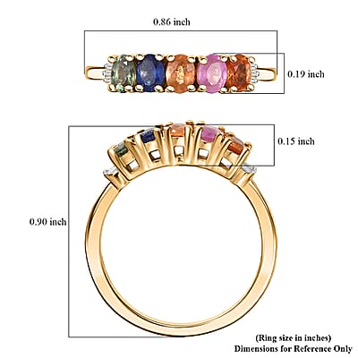 D'Joy Multi Sapphire and Diamond 1.30 ctw Ring in 18K Vermeil Yellow Gold Over Sterling Silver (Size 10.0) 