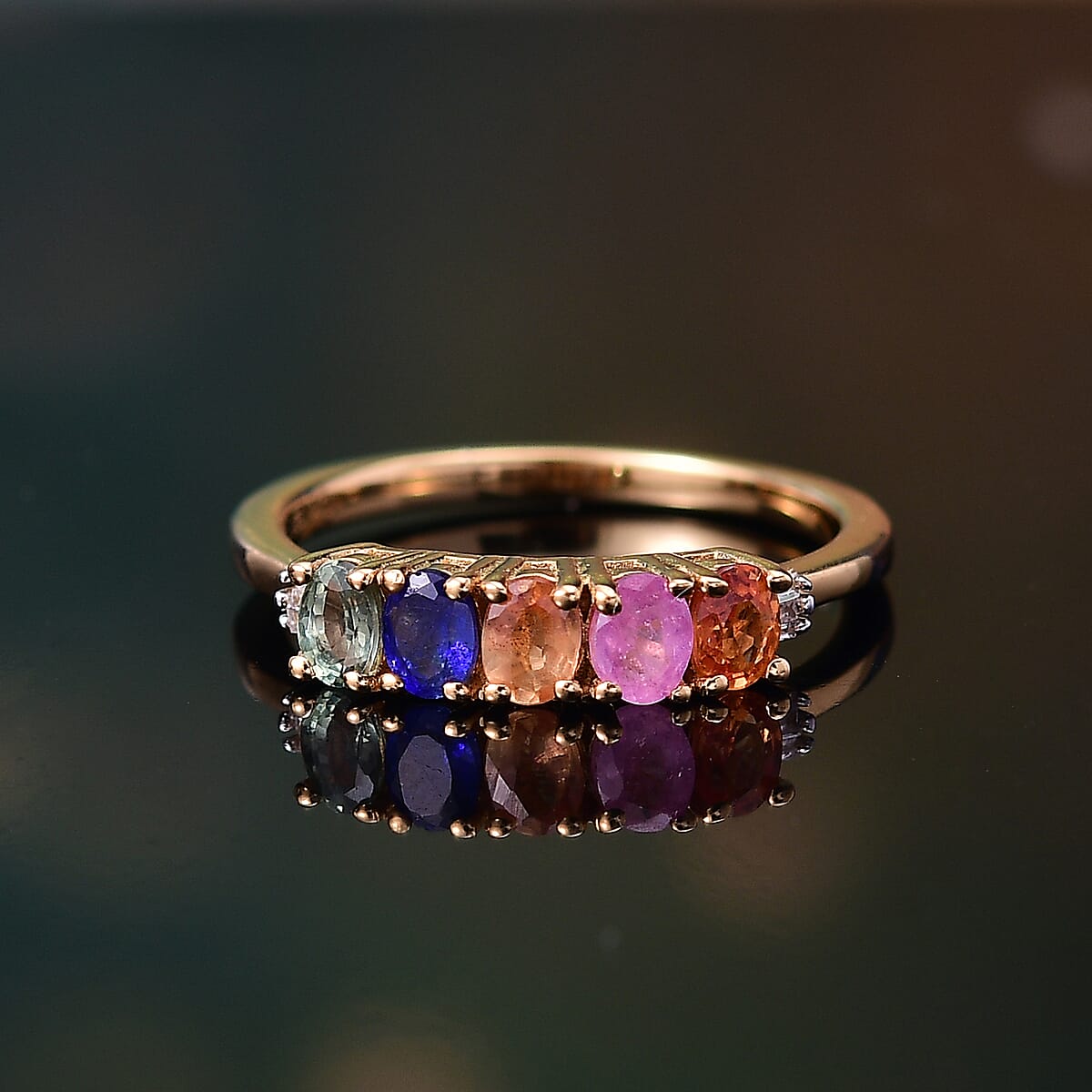 D'Joy Multi Sapphire and Diamond 1.30 ctw Ring in 18K Vermeil Yellow Gold Over Sterling Silver (Size 6.0)  image number 1