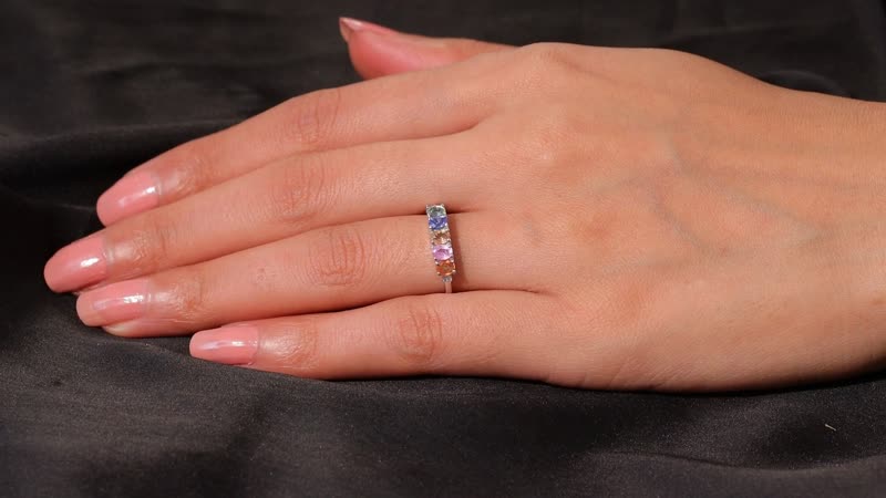 Multi Sapphire and Diamond 1.00 ctw Ring in Rhodium Over Sterling Silver (Size  10.0)
