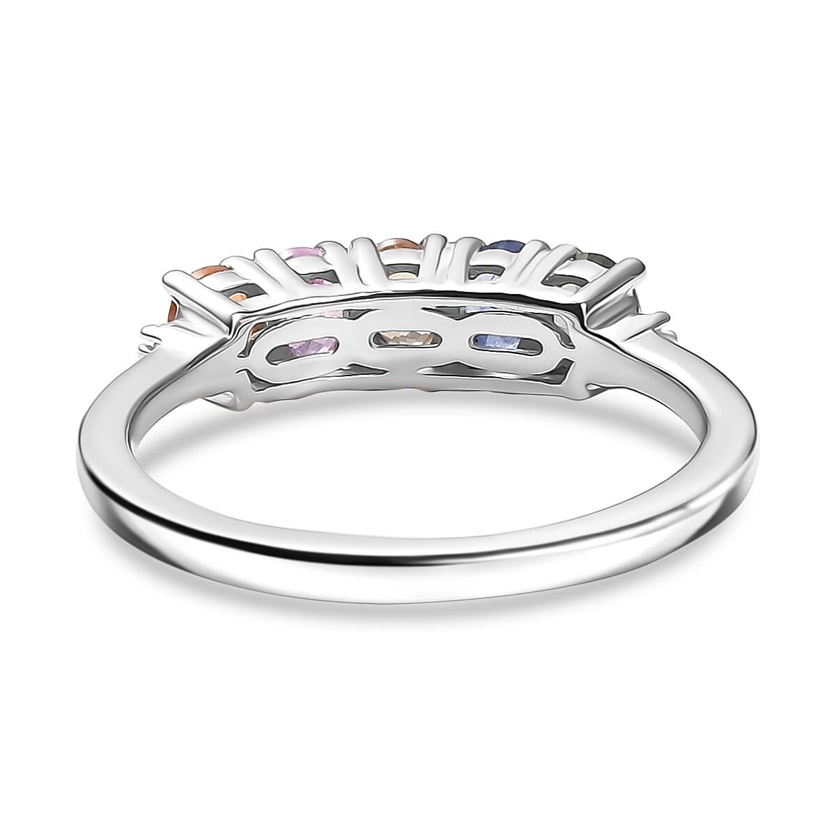 D'Joy Multi Sapphire and Diamond 1.00 ctw Ring in Rhodium Over Sterling Silver (Size  10.0)
