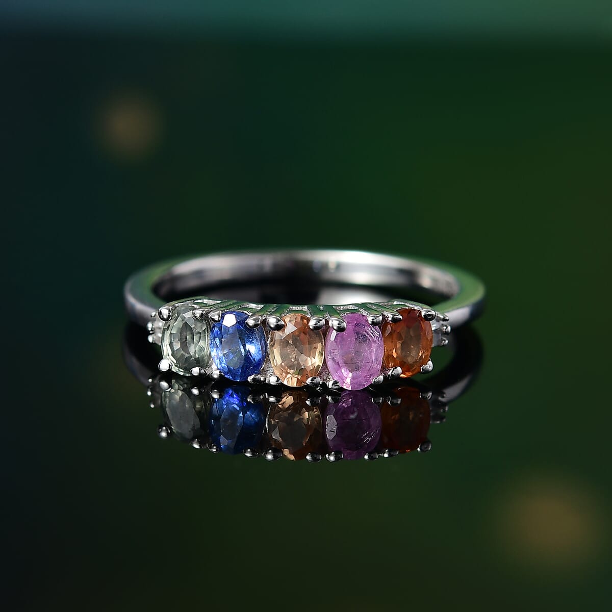 D'Joy Multi Sapphire and Diamond 1.00 ctw Ring in Rhodium Over Sterling Silver (Size  8.0) image number 1