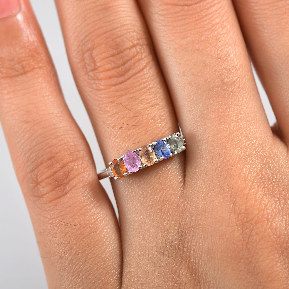 D'Joy Multi Sapphire and Diamond 1.00 ctw Ring in Rhodium Over Sterling Silver (Size  8.0) image number 2
