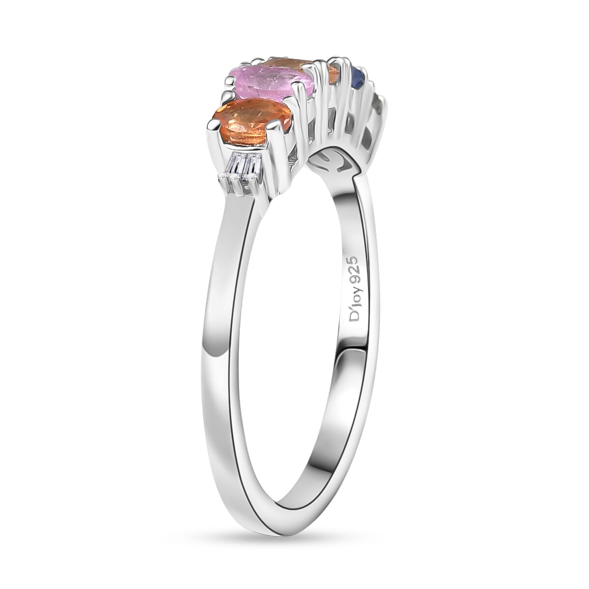 D'Joy Multi Sapphire and Diamond 1.00 ctw Ring in Rhodium Over Sterling Silver (Size  8.0) image number 3