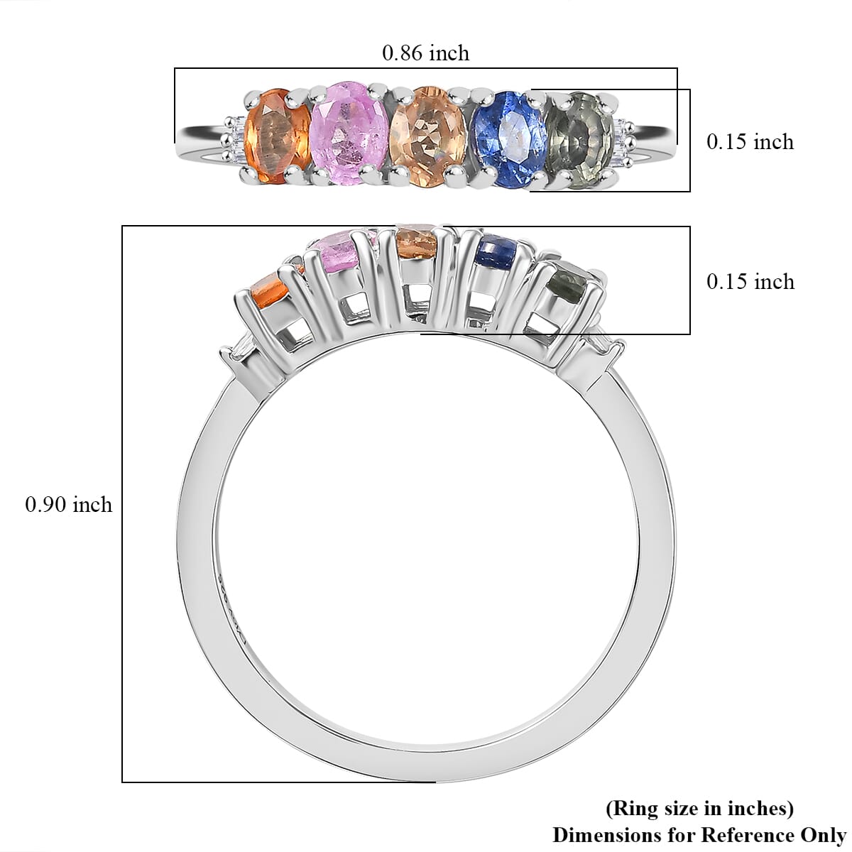 D'Joy Multi Sapphire and Diamond 1.00 ctw Ring in Rhodium Over Sterling Silver (Size  8.0) image number 5