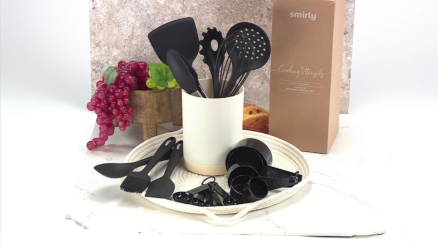 Smirly Silicone Kitchen Utensils Set & Holder 20ct