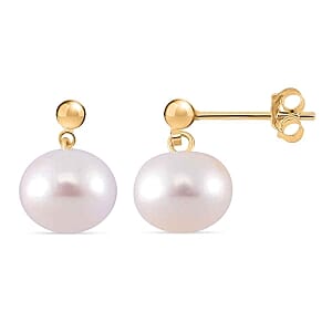 White Freshwater Pearl 8.20 ctw Earrings in 14K Yellow Gold Over Sterling Silver