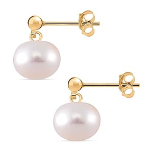 White Freshwater Pearl 8.20 ctw Earrings in 14K Yellow Gold Over Sterling Silver