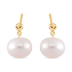 White Freshwater Pearl 8.20 ctw Earrings in 14K Yellow Gold Over Sterling Silver