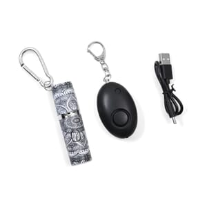Set of 2 Solid Oval and Tribal Pattern Lipstick Shape Personal Safety Siren Alarm Key Chain