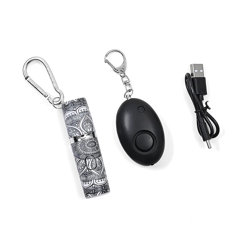 Set of 2 Solid Oval and Tribal Pattern Lipstick Shape Personal Safety Siren Alarm Key Chain