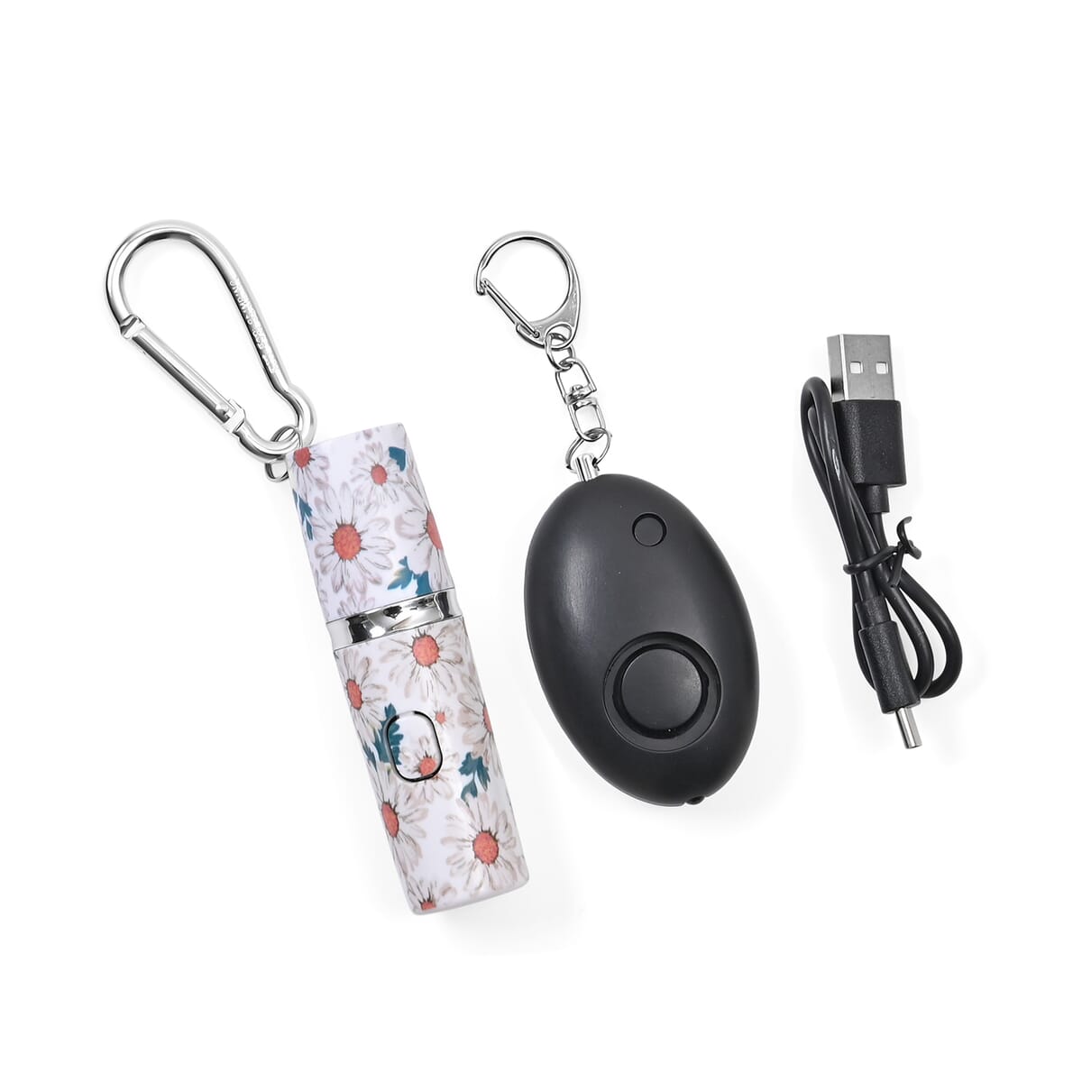 Set of 2 Solid Oval and Daisy Pattern Lipstick Shape Personal Safety Siren Alarm Key Chain image number 0
