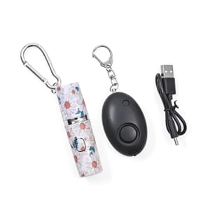 Set of 2 Solid Oval and Daisy Pattern Lipstick Shape Personal Safety Siren Alarm Key Chain