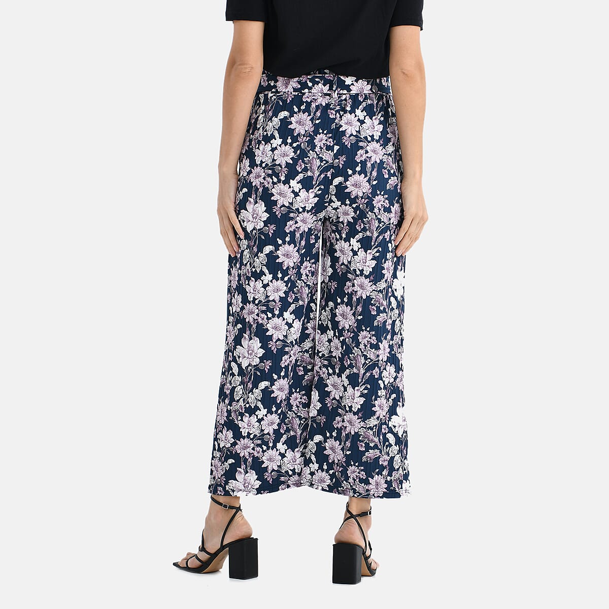 TAMSY Purple Floral High Waist Wide Leg Belted Pants with Pockets - One Size Fits Most image number 1