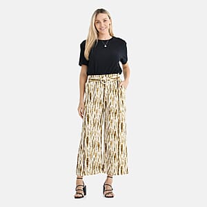 TAMSY Olive Tie Dye High Waist Wide Leg Belted Pants with Pockets - One Size Fits Most