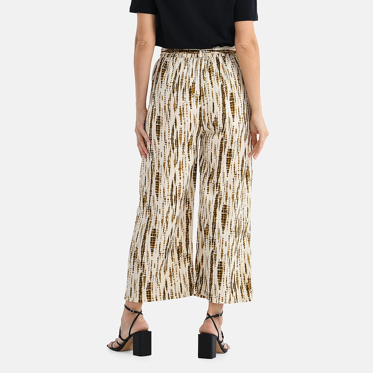 TAMSY Olive Tie Dye High Waist Wide Leg Belted Pants with Pockets - One Size Fits Most image number 1