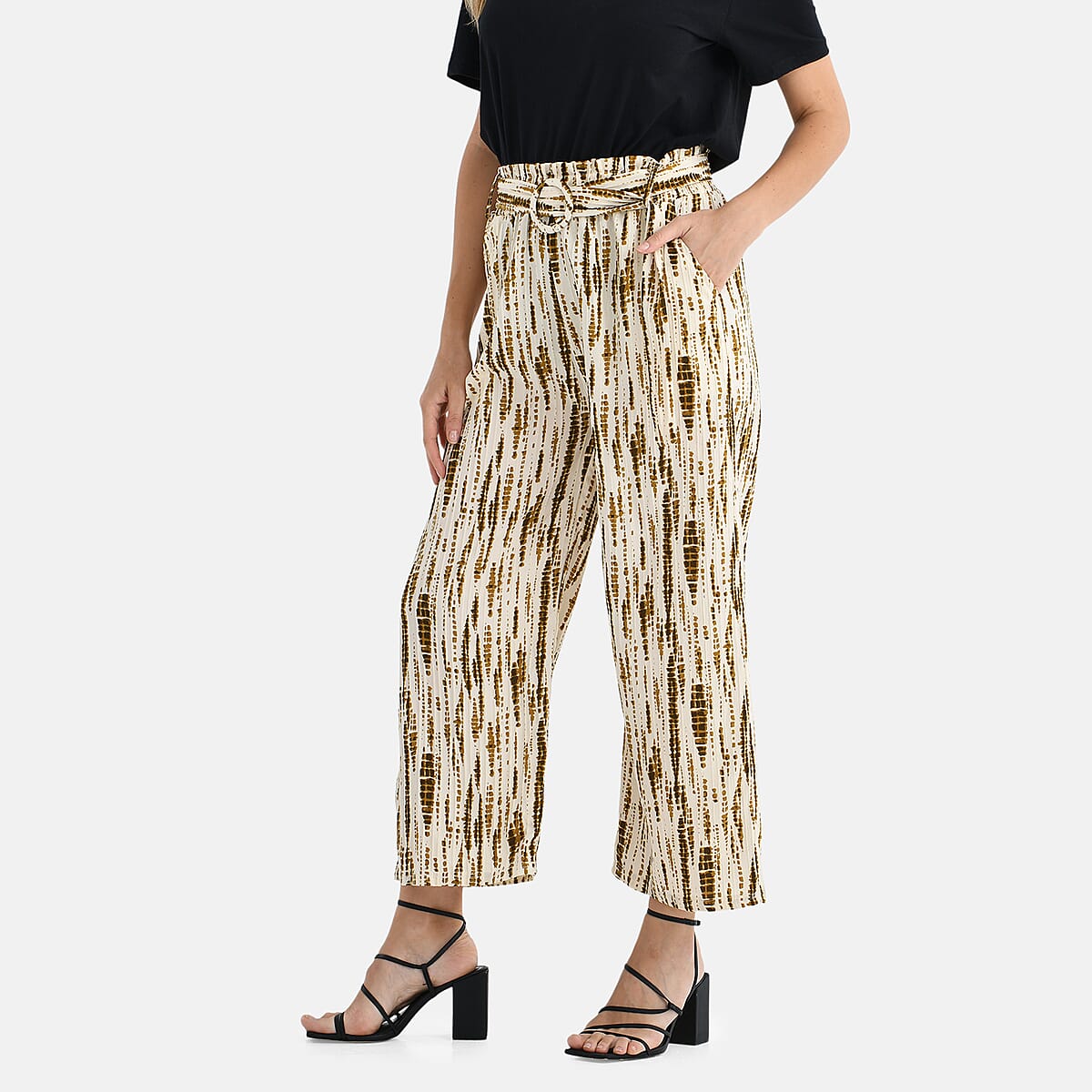 TAMSY Olive Tie Dye High Waist Wide Leg Belted Pants with Pockets - One Size Fits Most image number 2