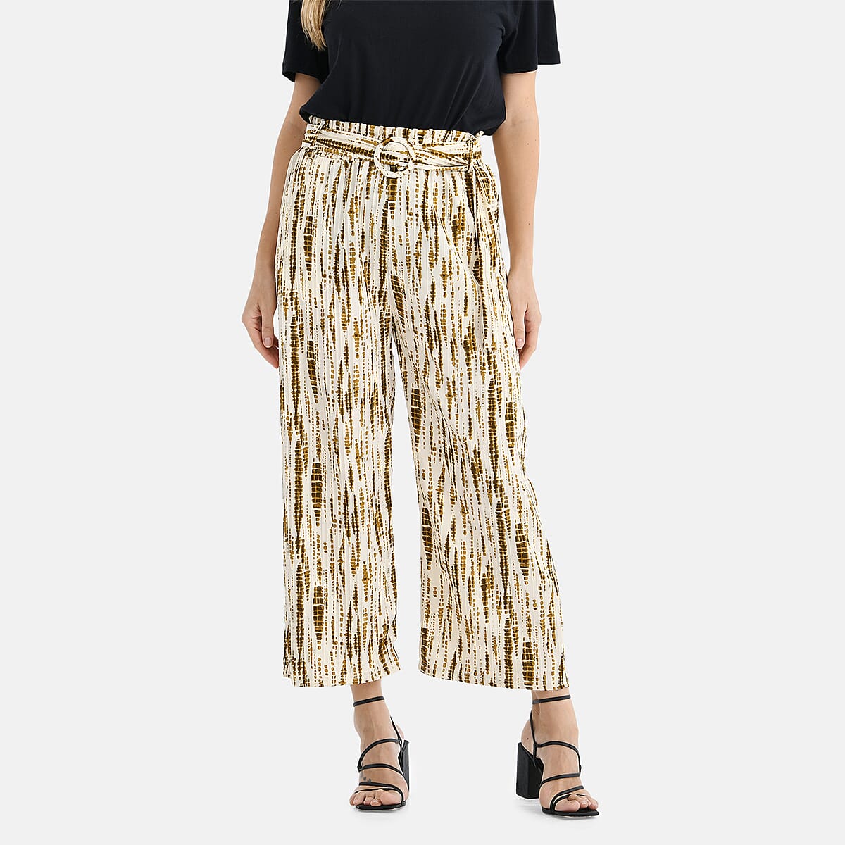 TAMSY Olive Tie Dye High Waist Wide Leg Belted Pants with Pockets - One Size Fits Most image number 3
