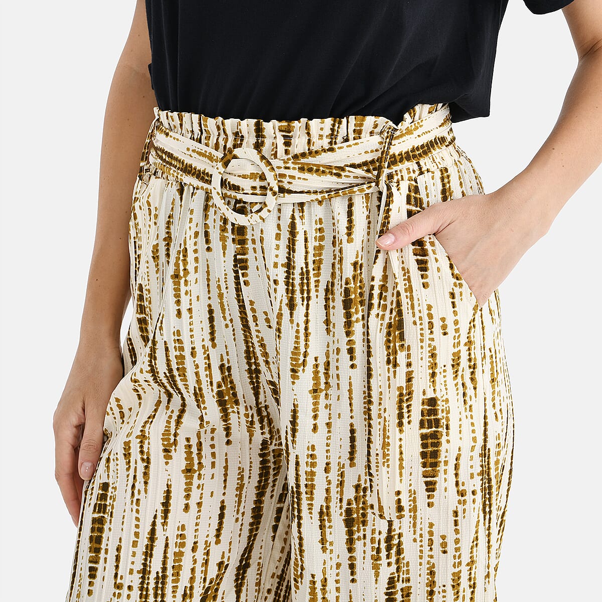 TAMSY Olive Tie Dye High Waist Wide Leg Belted Pants with Pockets - One Size Fits Most image number 4