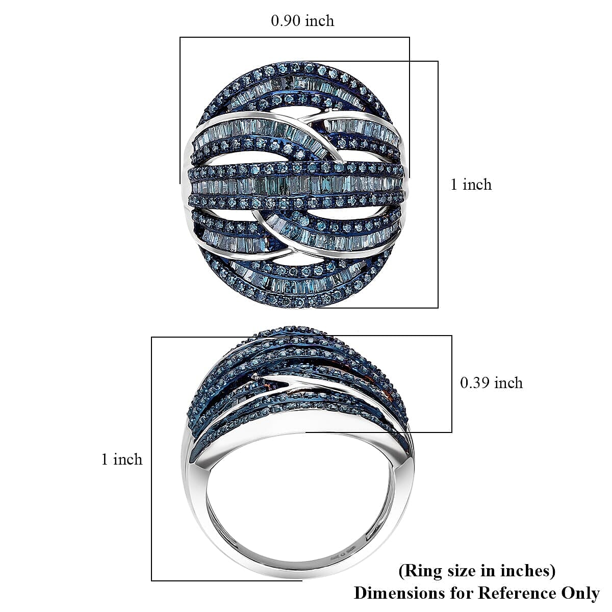Blue Diamond (IR) Ring in Platinum Over Sterling Silver (Size 10.0) 1.50 ctw image number 4