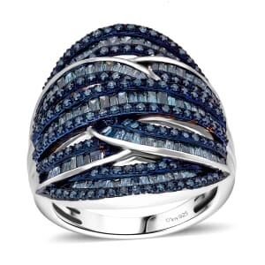 D'Joy Blue Diamond 1.50 ctw Cross-over Bridge Ring in Platinum Over Sterling Silver (Size 6.0)