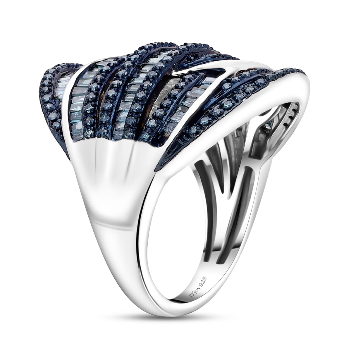 D'Joy Blue Diamond 1.50 ctw Cross-over Bridge Ring in Platinum Over Sterling Silver (Size 6.0) image number 2