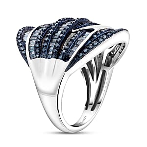 D'Joy Blue Diamond 1.50 ctw Cross-over Bridge Ring in Platinum Over Sterling Silver (Size 6.0)