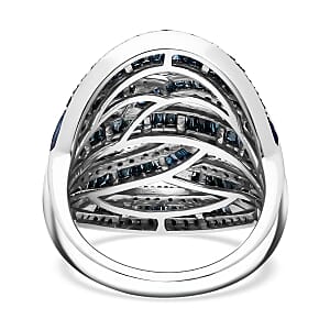 D'Joy Blue Diamond 1.50 ctw Cross-over Bridge Ring in Platinum Over Sterling Silver (Size 6.0)