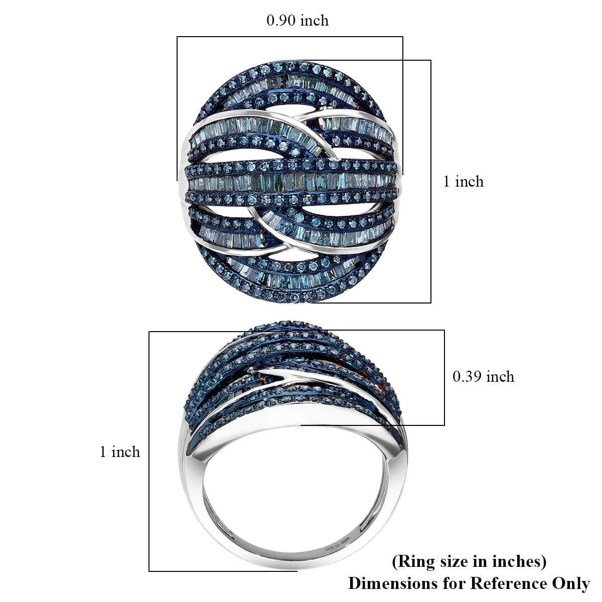 D'Joy Blue Diamond 1.50 ctw Cross-over Bridge Ring in Platinum Over Sterling Silver (Size 6.0) image number 4