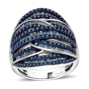 D'Joy Blue Diamond 1.50 ctw Cross-over Bridge Ring in Platinum Over Sterling Silver (Size 7.0)