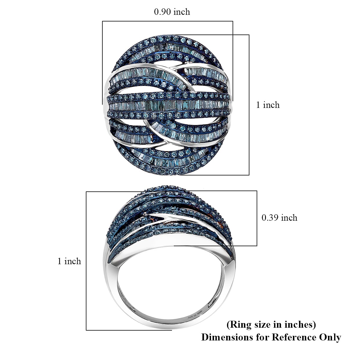 D'Joy Blue Diamond 1.50 ctw Cross-over Bridge Ring in Platinum Over Sterling Silver (Size 7.0) image number 4