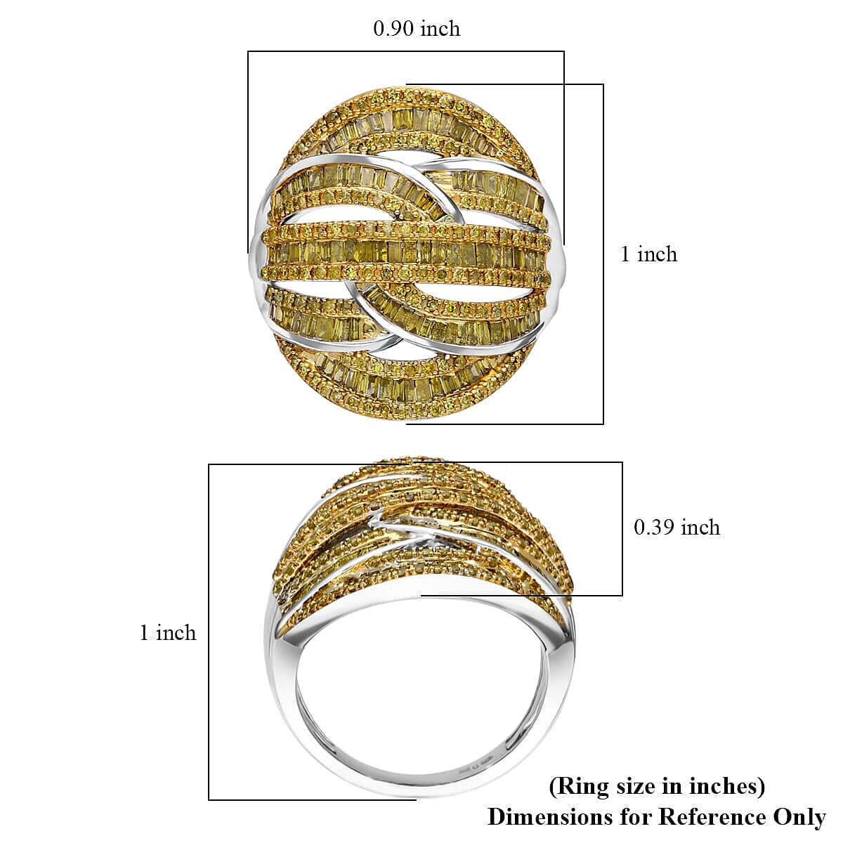 Yellow Diamond (IR) Ring in Platinum Over Sterling Silver (Size 11.0) 1.50 ctw image number 4