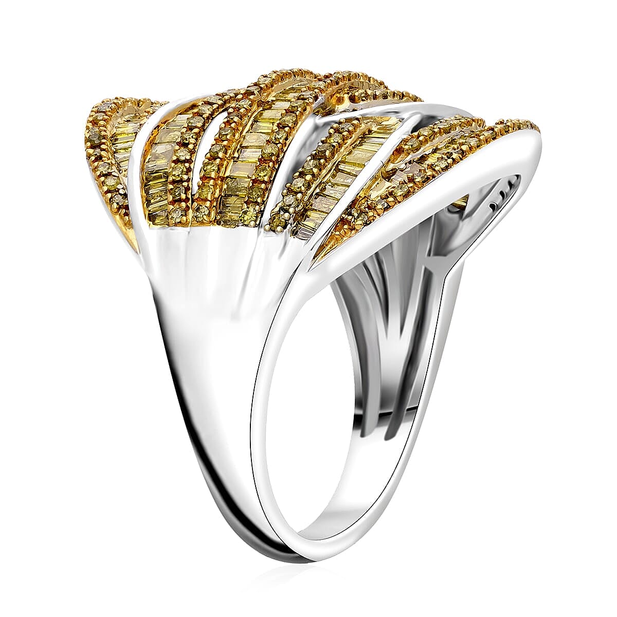 D'Joy Yellow Diamond 1.50 ctw Cross-over Bridge Ring in Platinum Over Sterling Silver (Size 6.0) image number 2
