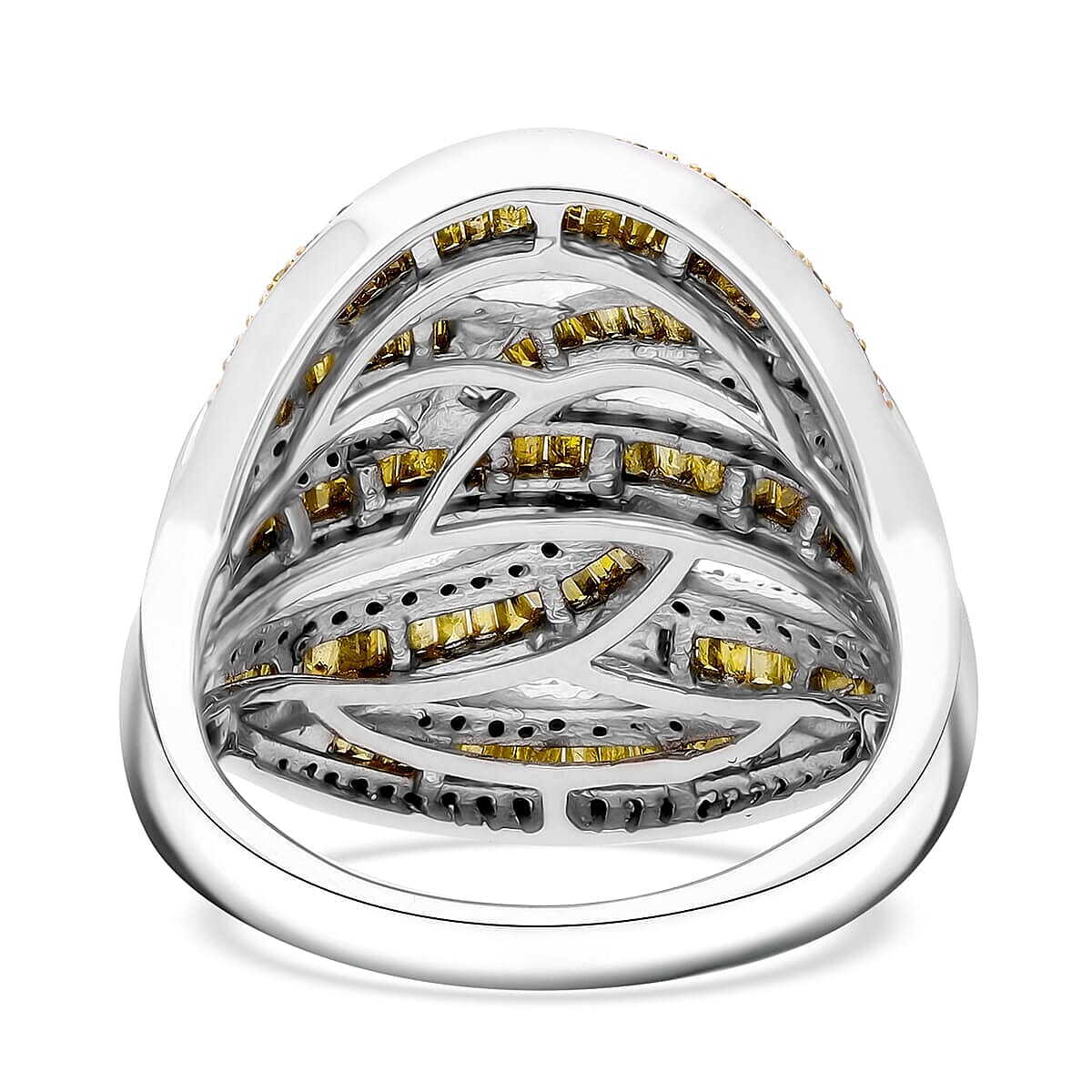D'Joy Yellow Diamond 1.50 ctw Cross-over Bridge Ring in Platinum Over Sterling Silver (Size 6.0) image number 3