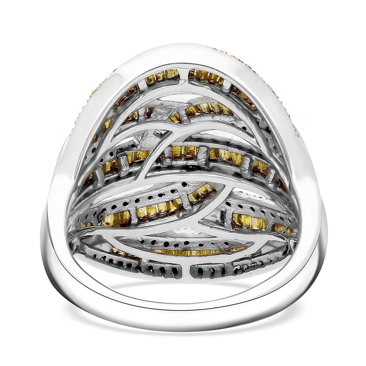 D'Joy Yellow Diamond 1.50 ctw Cross-over Bridge Ring in Platinum Over Sterling Silver (Size 7.0) image number 3