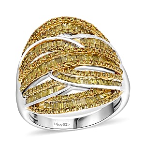 D'Joy Yellow Diamond 1.50 ctw Cross-over Bridge Ring in Platinum Over Sterling Silver (Size 8.0)