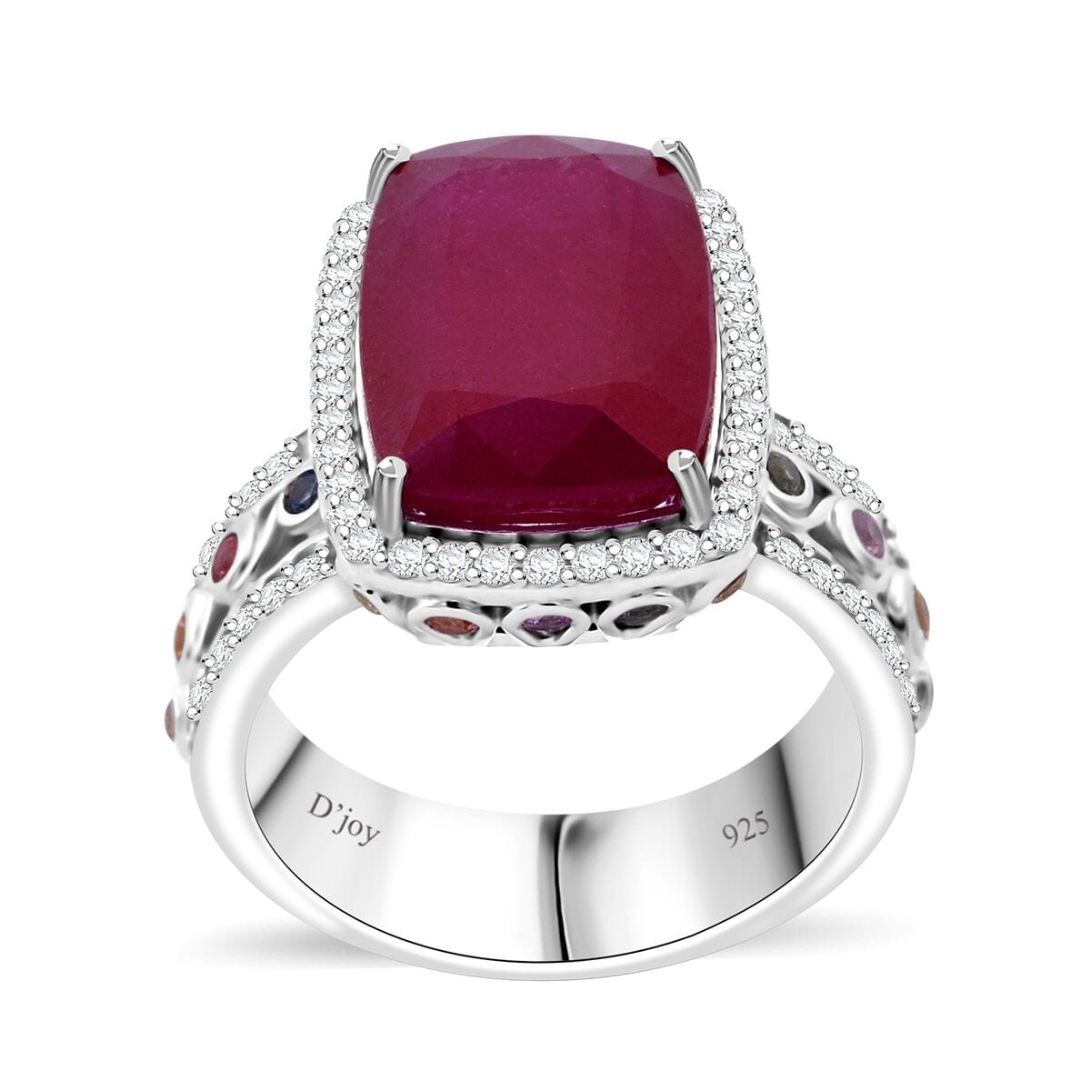 Niassa Ruby (FF) and Multi Gemstone 12.25 ctw Ring in Rhodium Over Sterling Silver (Size 7.0) image number 0